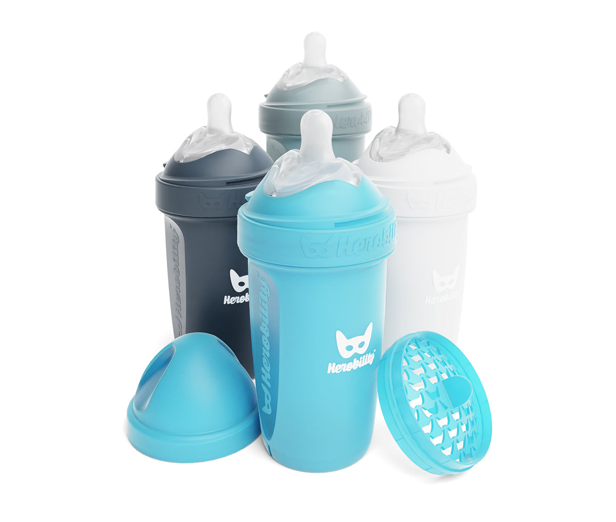 4-pack Nappflaskor 240 ml - Blå, Grå, Vit och Iron Blue