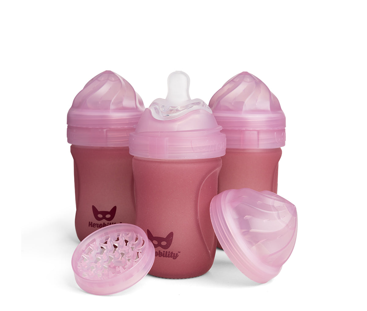3-Pack Heat-Sensing Glass Baby Bottles 220 ml, Rose 