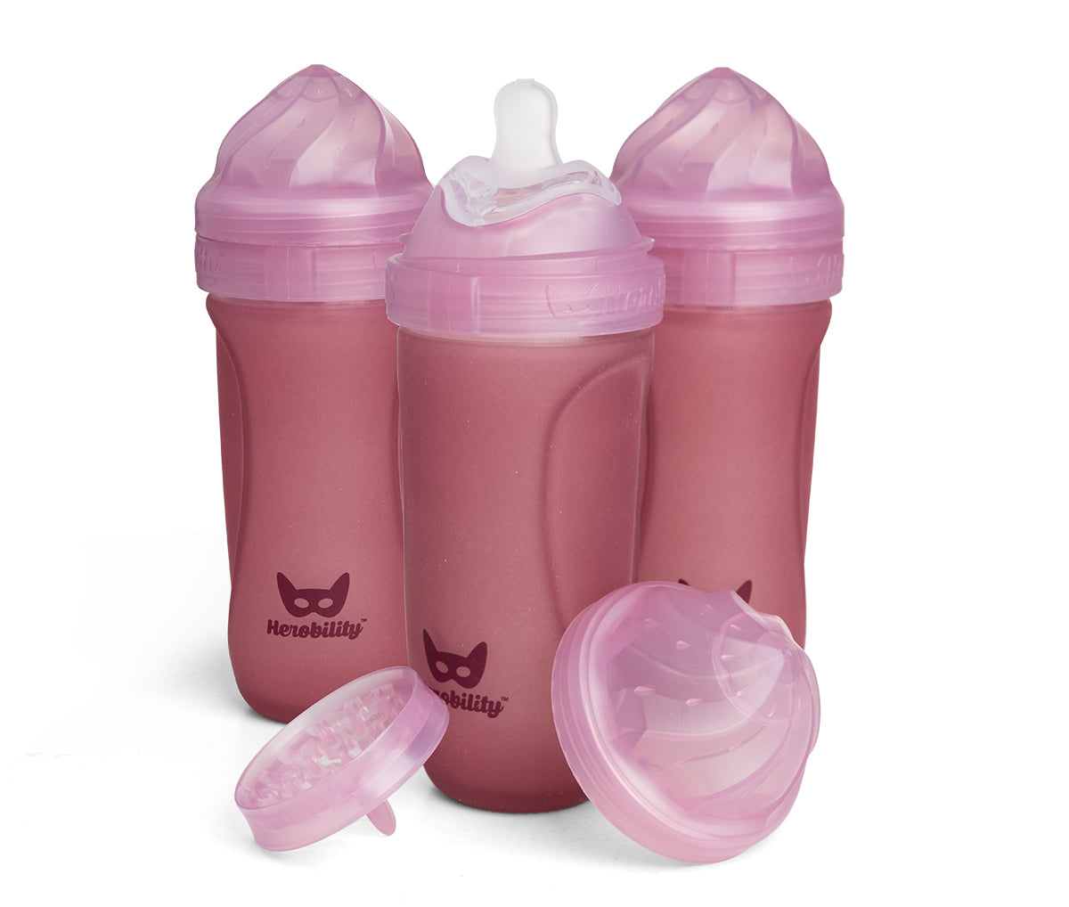 3-Pack Heat-Sensing Glass Baby Bottles 320 ml, Rose 