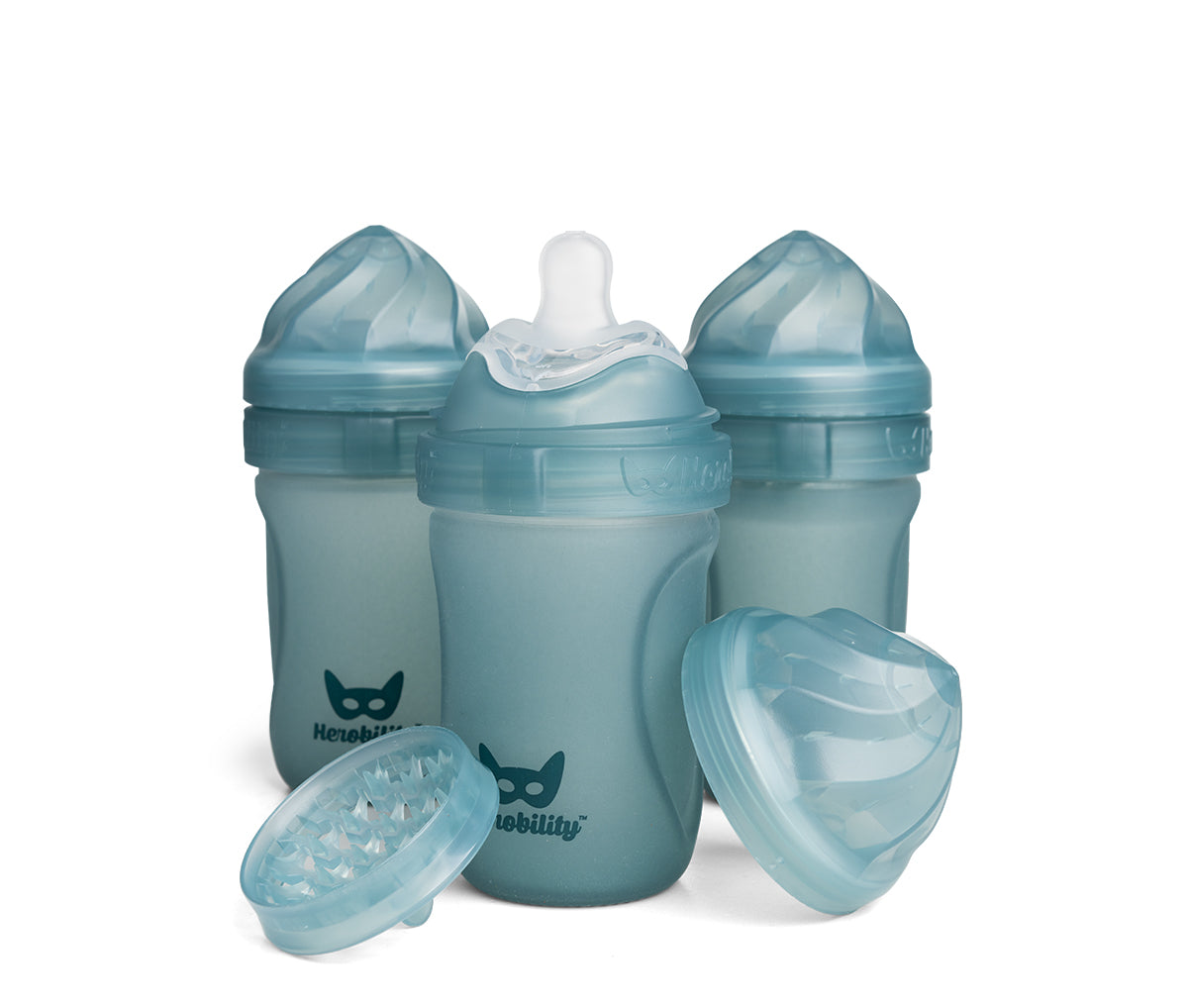 3-Pack Heat-Sensing Glass Baby Bottles 220 ml, Teal