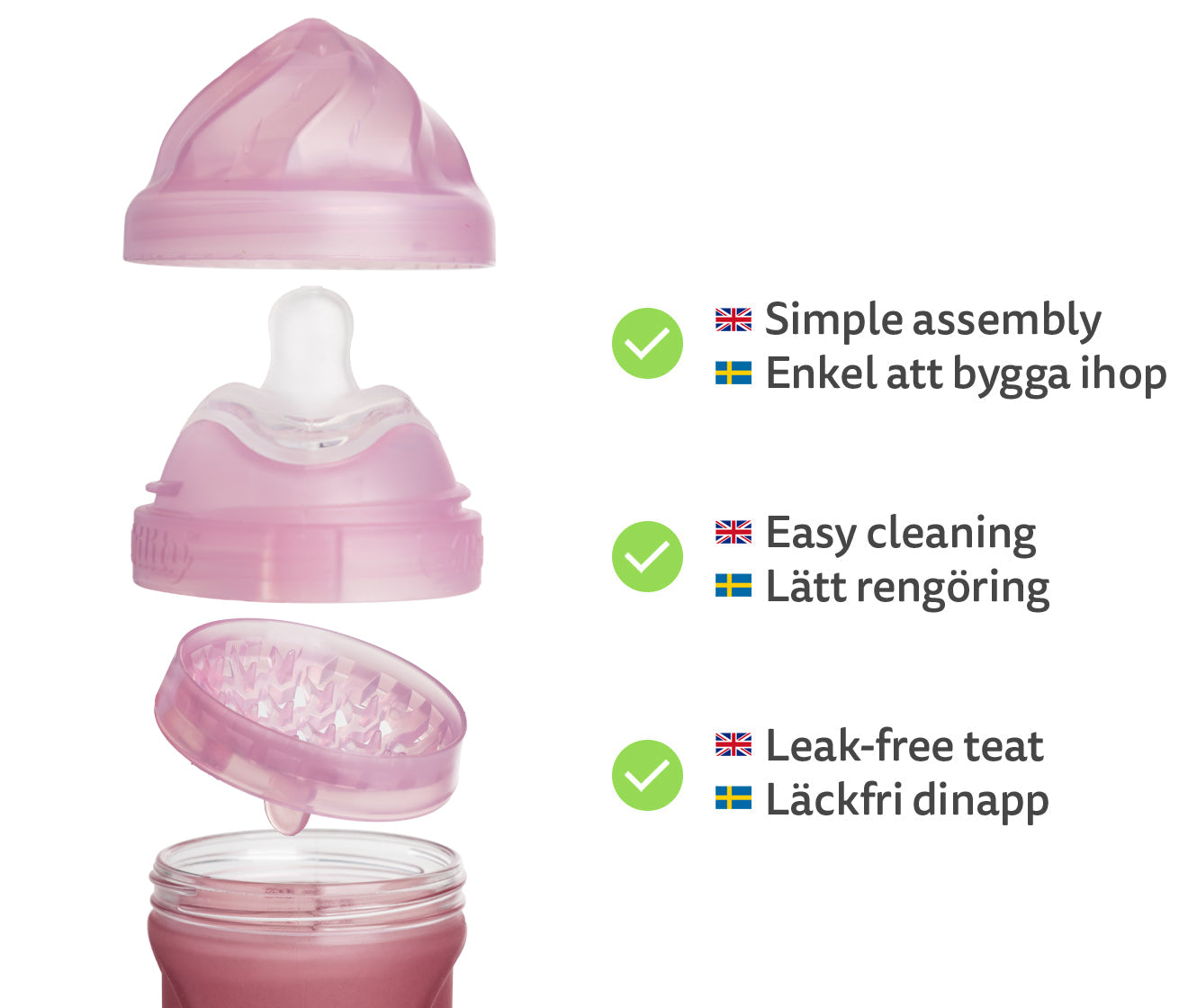 3-Pack Heat-Sensing Glass Baby Bottles 320 ml, Rose 