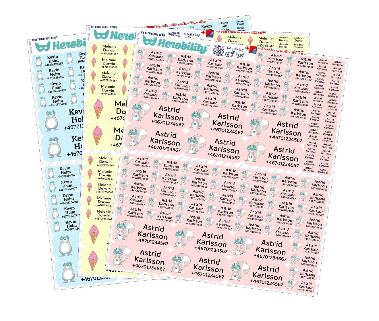 115 pcs Adhesive Name tags in different sizes (new design)